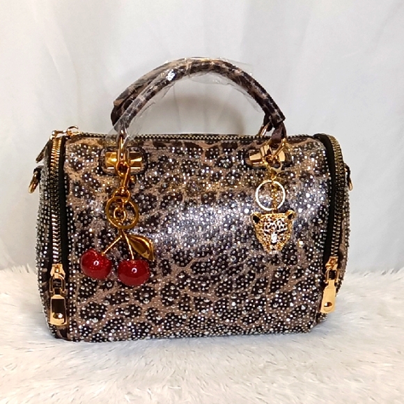 Handbags - Leopard Print BLING STUDDED Boston Bag